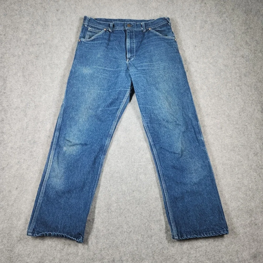 Vintage Key Jeans Mens 36x30 Fits 34x28 60s Distressed Denim Talon Carpenter